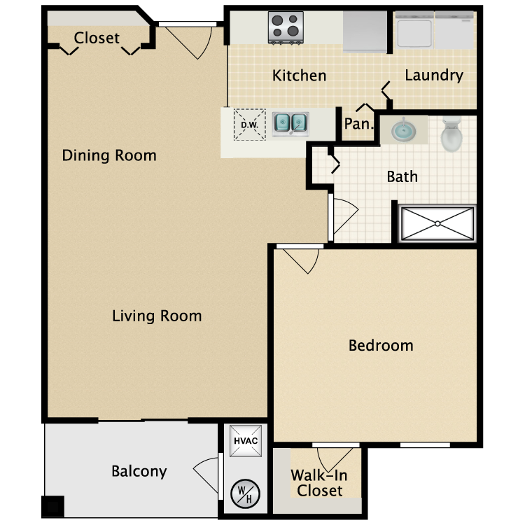 Floor plan image of 1 bed/1 bath
