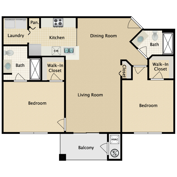 Floor plan image of 2 bed/2 bath