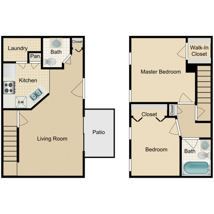 2 Bedroom Townhome floor plan image