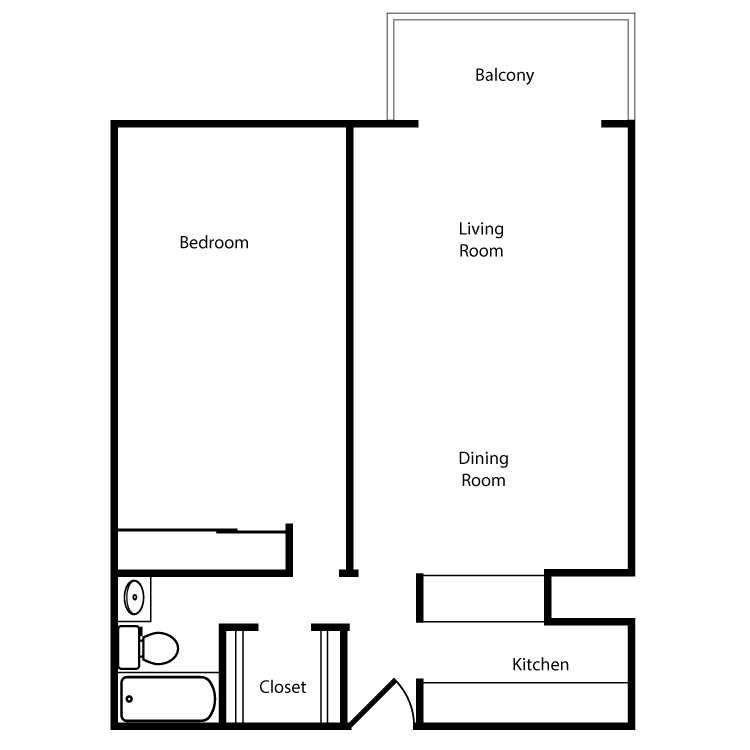 Floor plan image of Plan D-E-H 1 Bed 1 Bath
