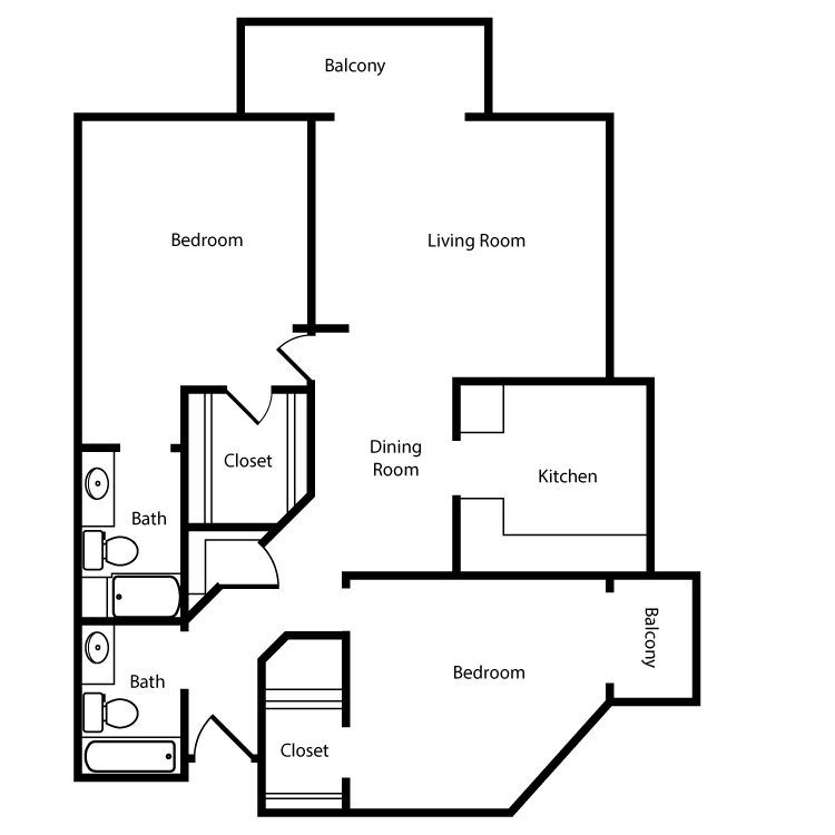 Floor plan image of Plan F 2 Bed 2 Bath