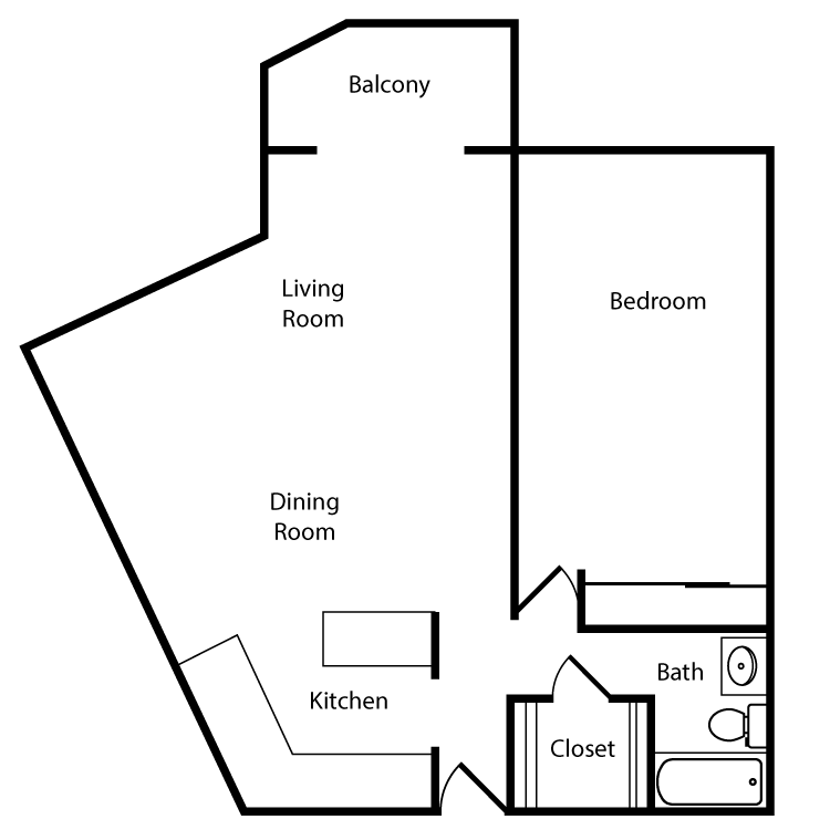 Floor plan image of Plan G 1 Bed 1 Bath