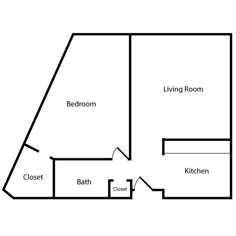 Floor plan image of Plan J 1 Bed 1 Bath