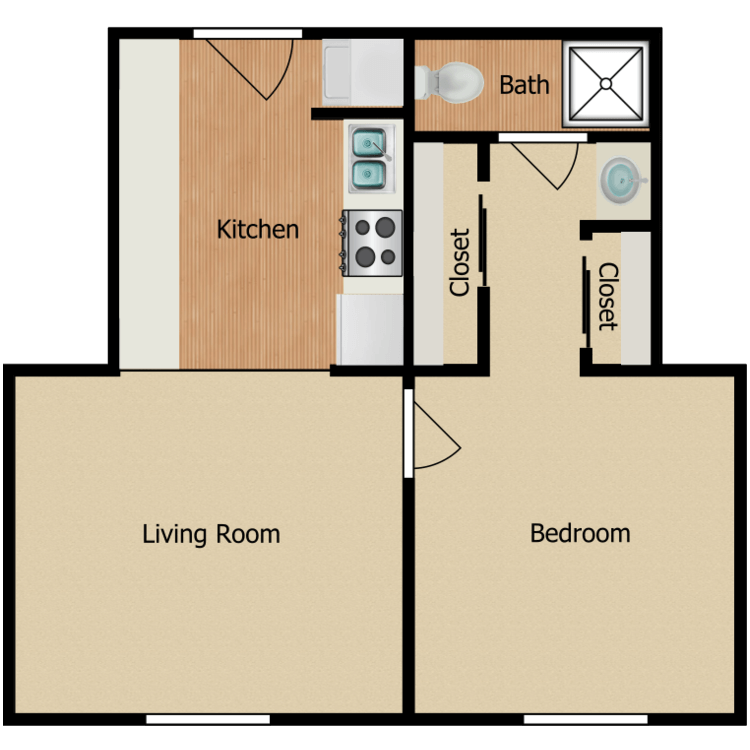 Floor plan image of 1 Bed 1 Bath A