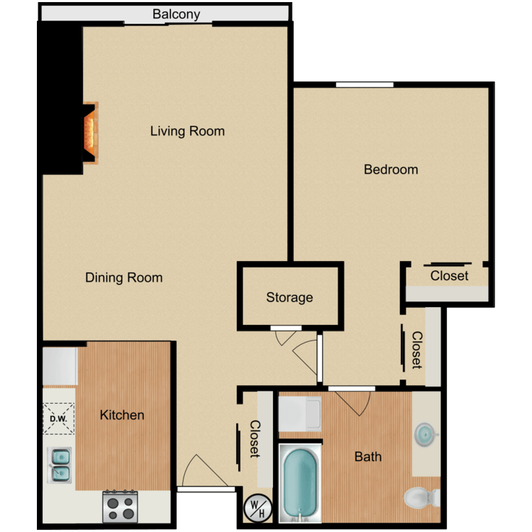 Floor plan image of 1 Bed 1 Bath E