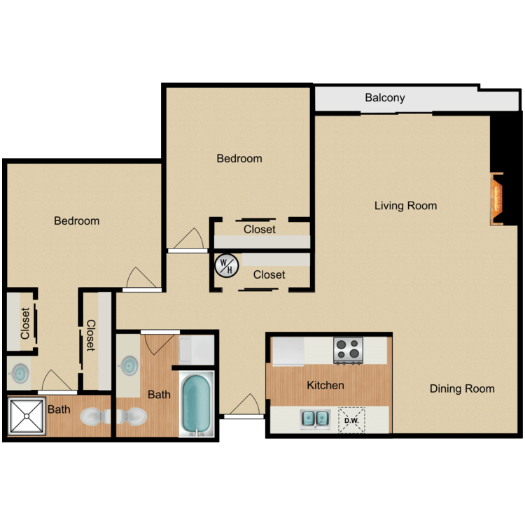Floor plan image of 2 Bed 2 Bath J
