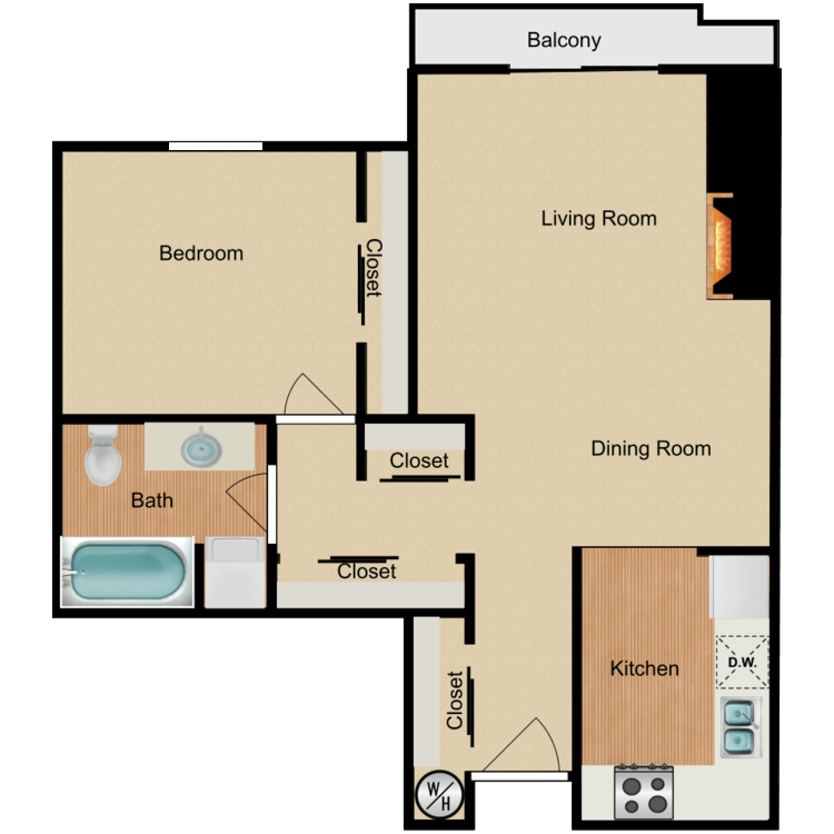 Floor plan image of 1 Bed 1 Bath D