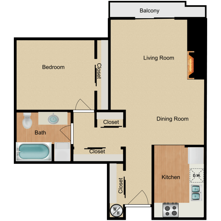 Floor plan image of 1 Bed 1 Bath D