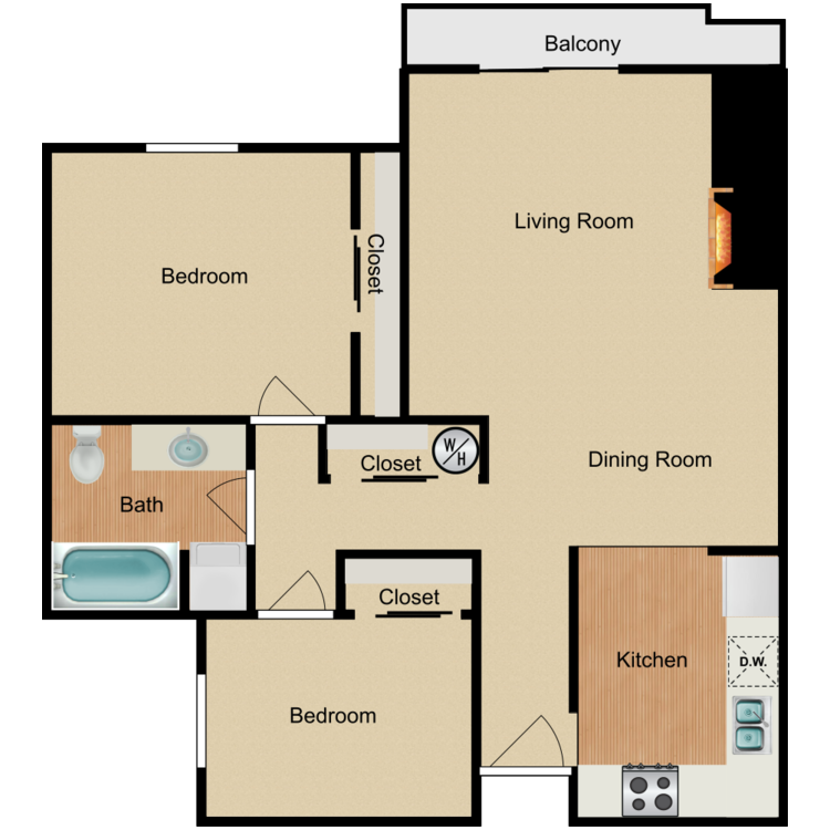 Floor plan image of 2 Bed 1 Bath F