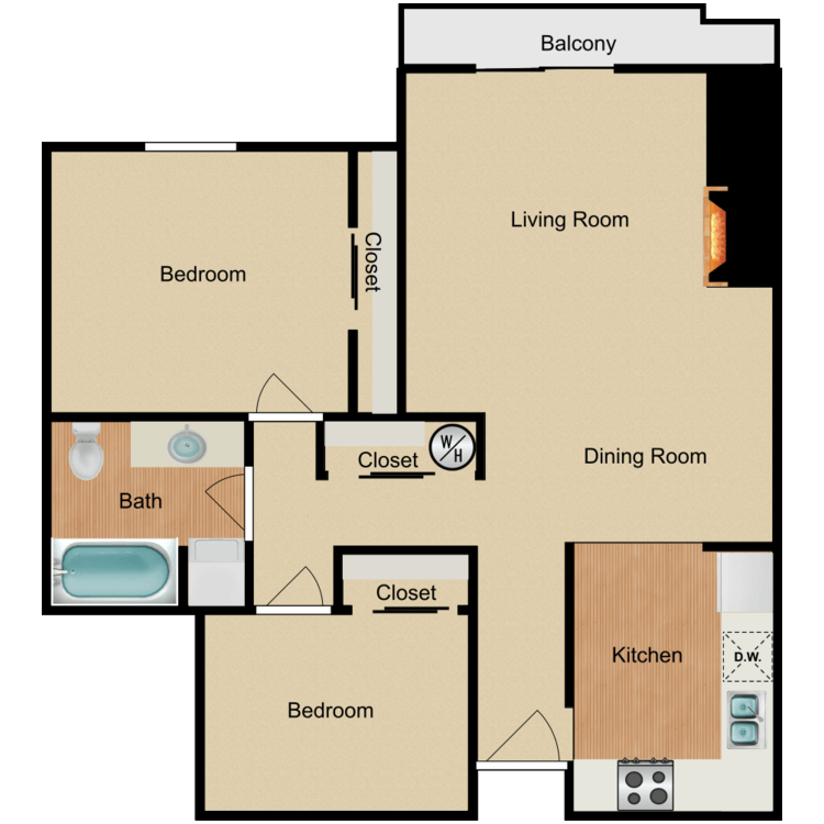 Floor plan image of 2 Bed 1 Bath F
