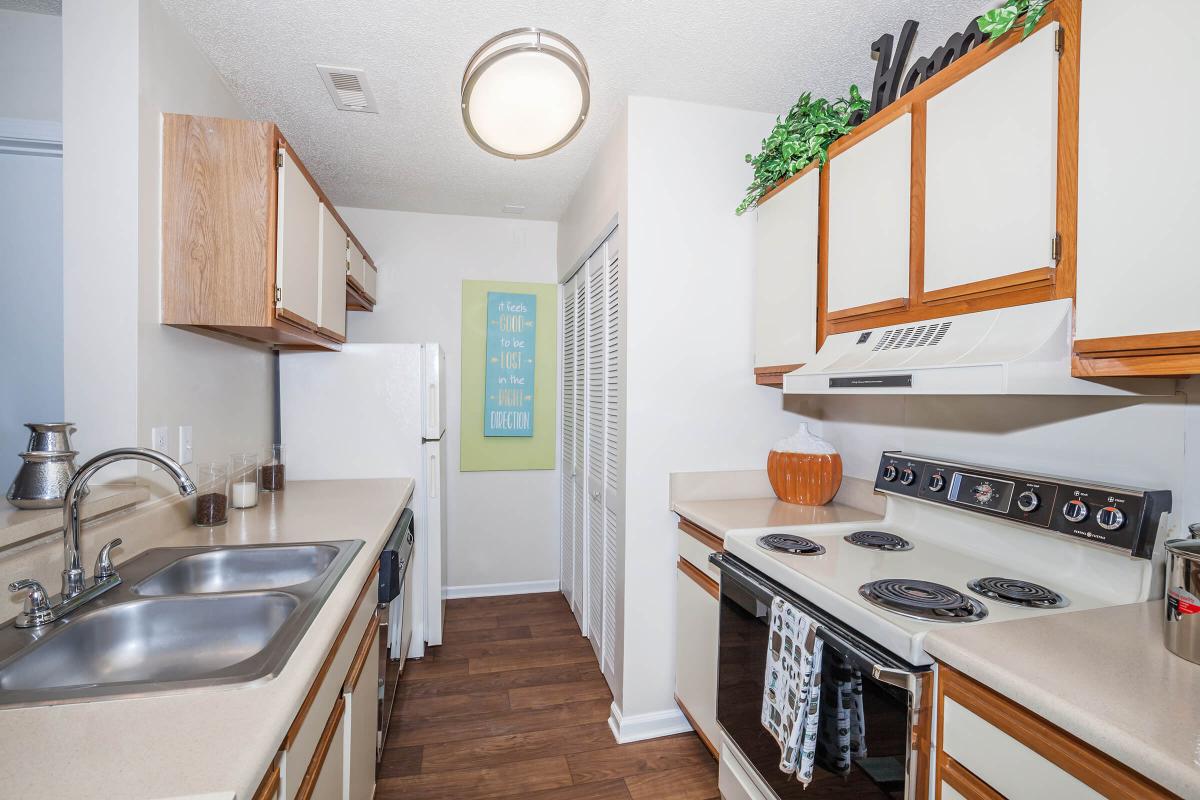 a kitchen with a stove and a sink