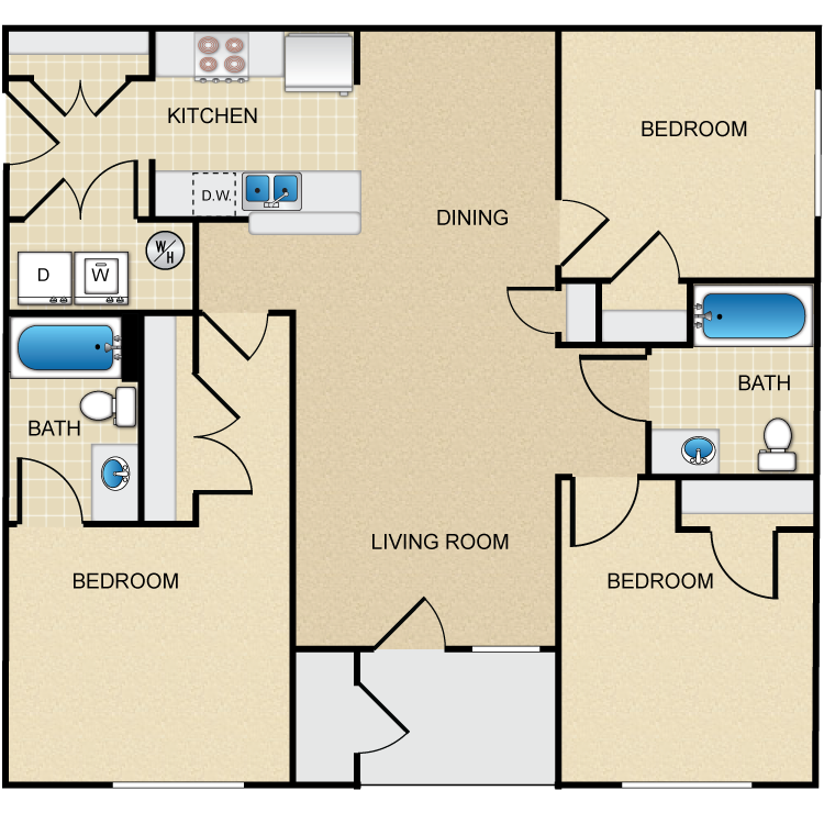 Floor plan image of 3 Bed 2 Bath A