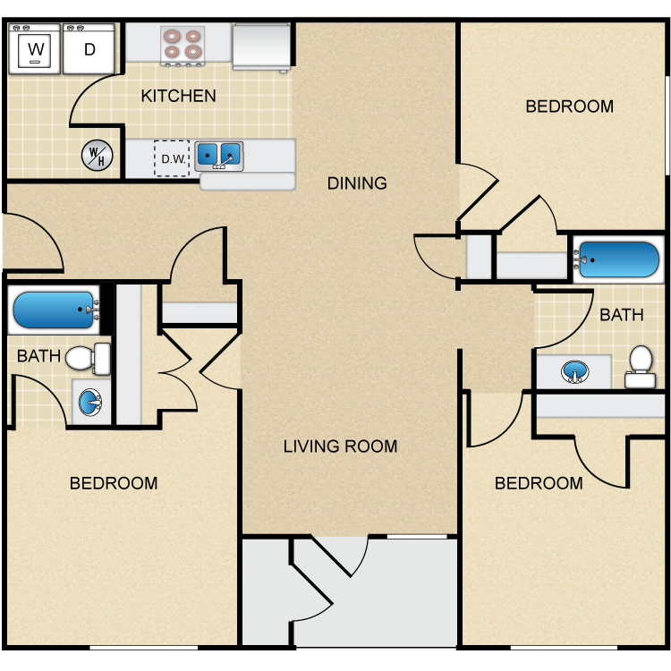 Floor plan image of 3 Bed 2 Bath B