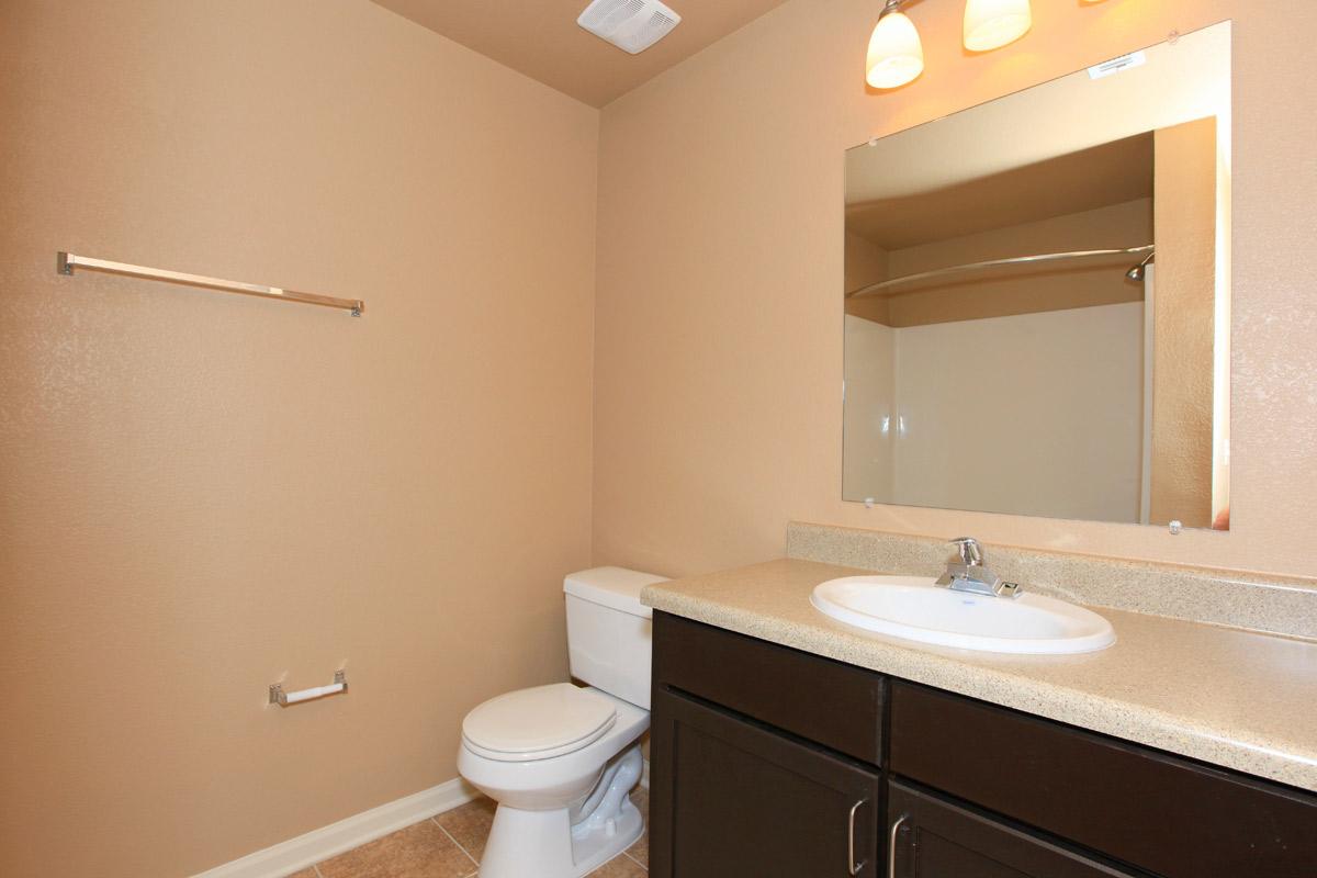 a white sink sitting under a mirror