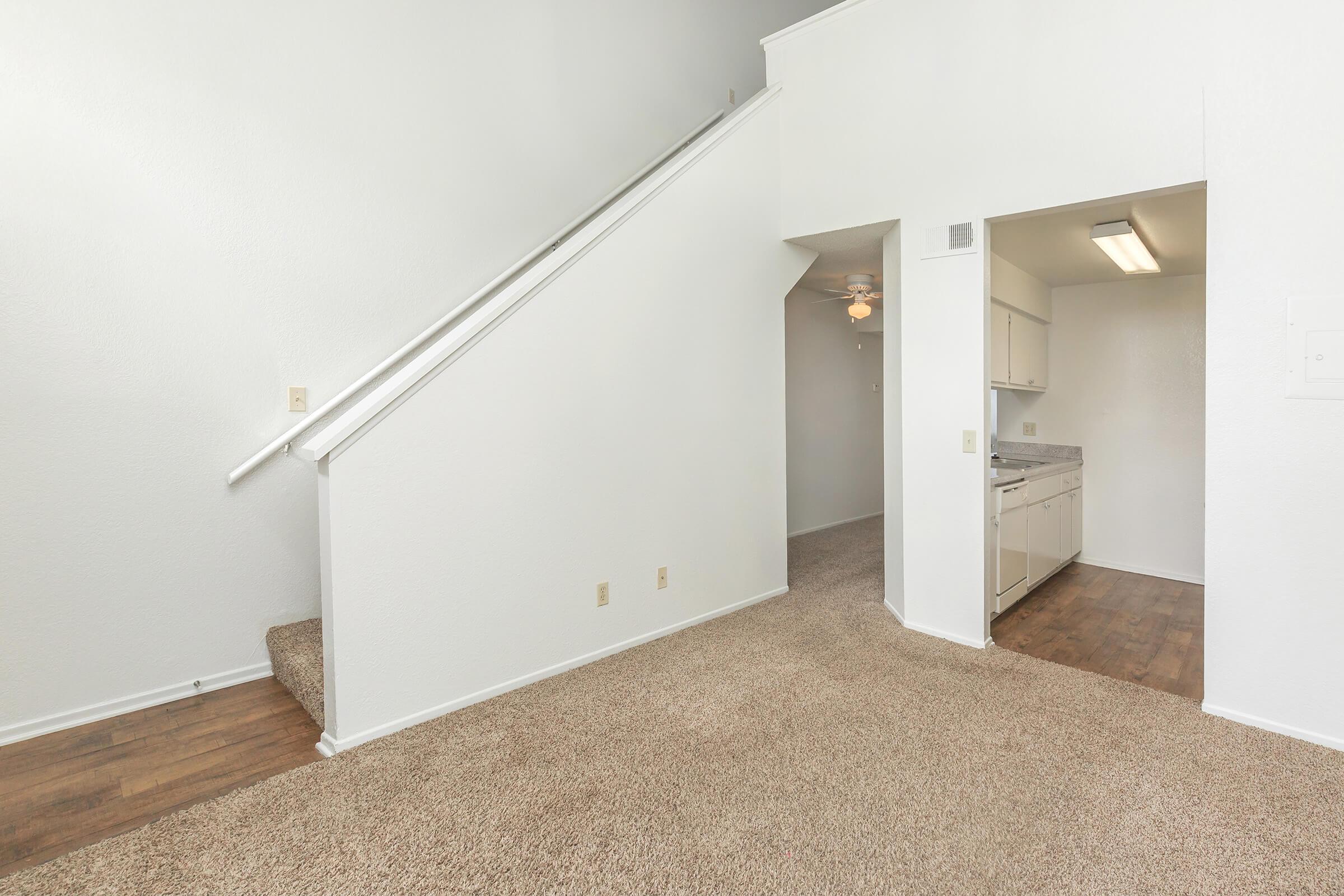 Living room and stairs with carpet