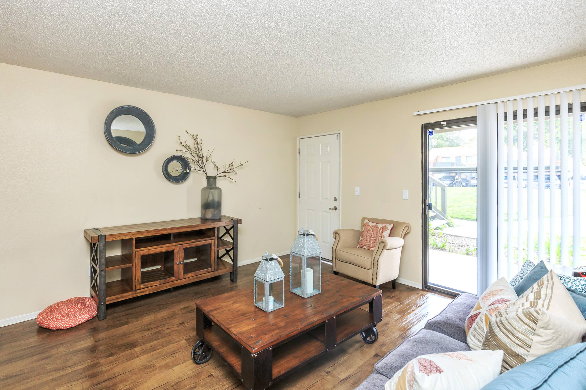 Furnished living room with wooden floors