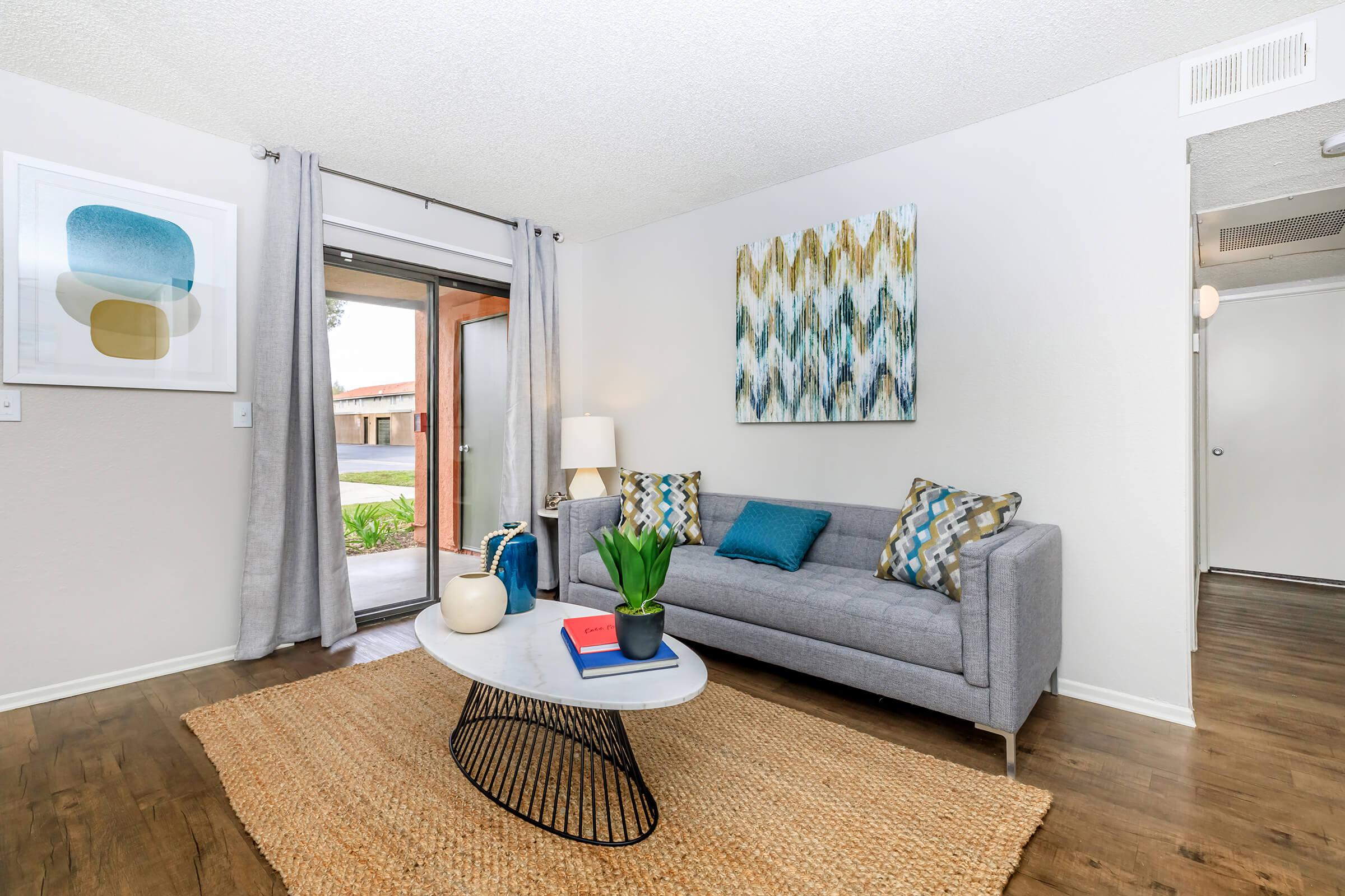 Living room with a white table