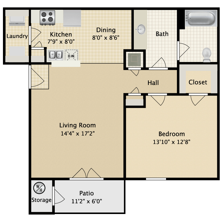 Floor plan image of 1 Bed 1 Bath