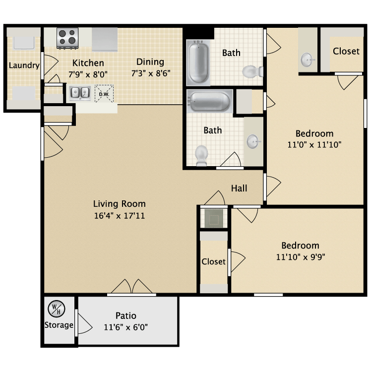 Floor plan image of 2 Bed 2 Bath