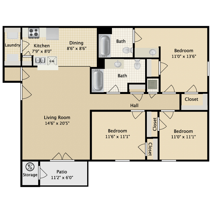 Floor plan image of 3 Bed 2 Bath