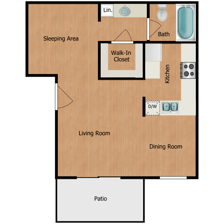 Plan A, a studio 1 bathroom floor plan.