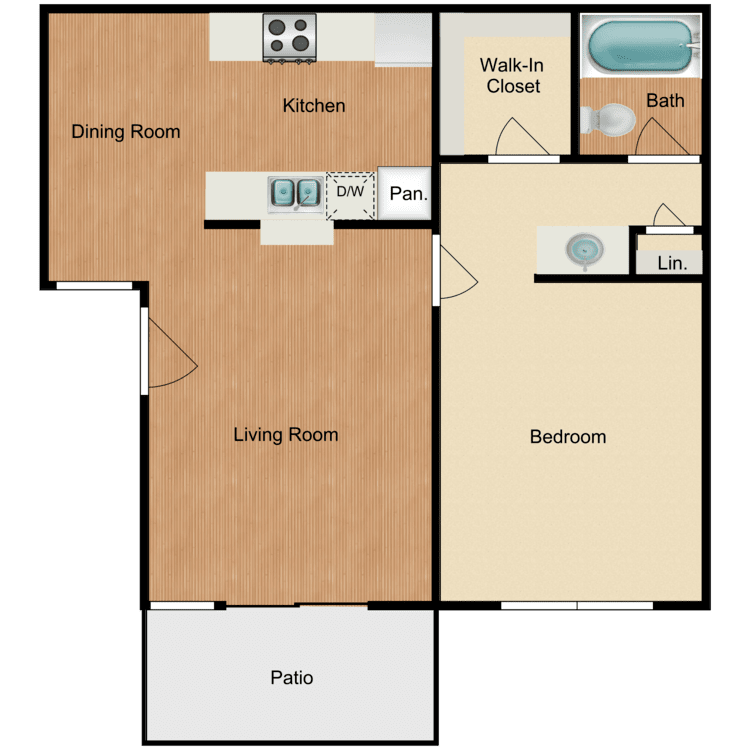 Plan B, a 1 bedroom 1 bathroom floor plan.