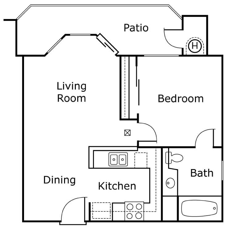 Palmyra — 1 Bed 1 Bath, a 1 bedroom 1 bathroom floor plan.