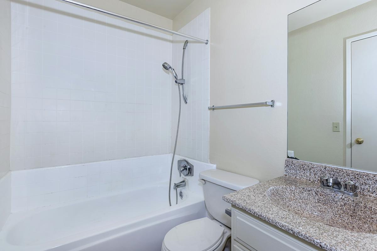 Vacant bathroom with granite countertop
