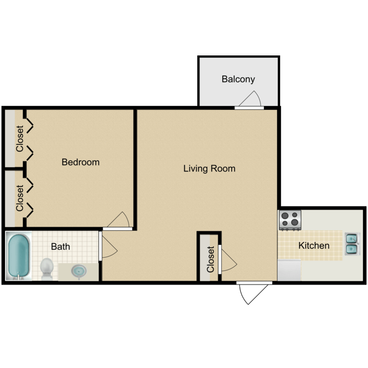 Floor plan image of 1 Bed 1 Bath