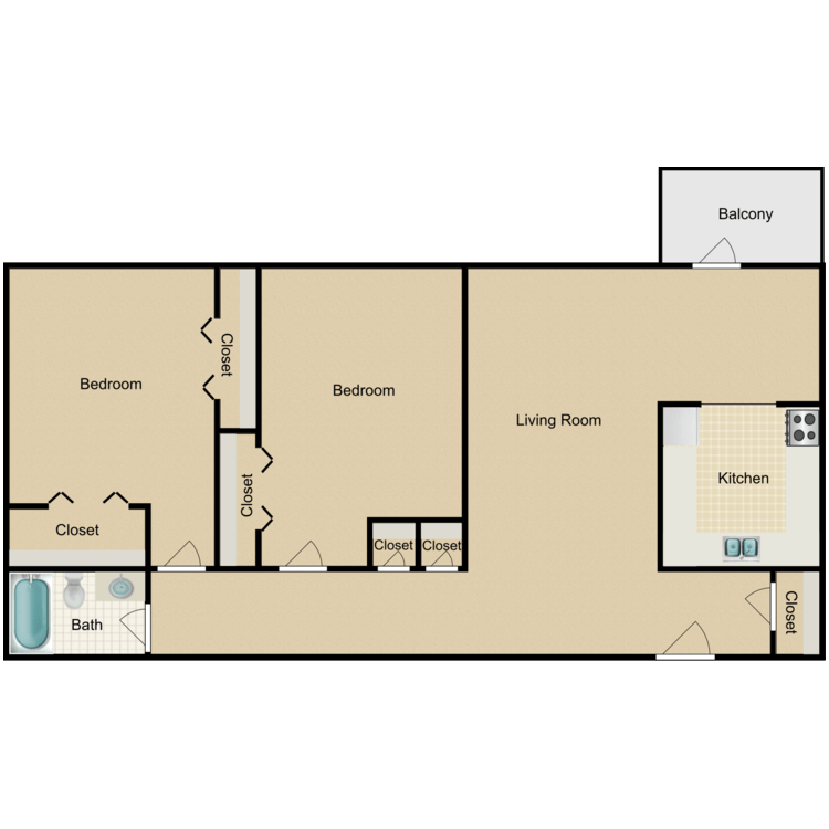Floor plan image of 2 Bed 1 Bath