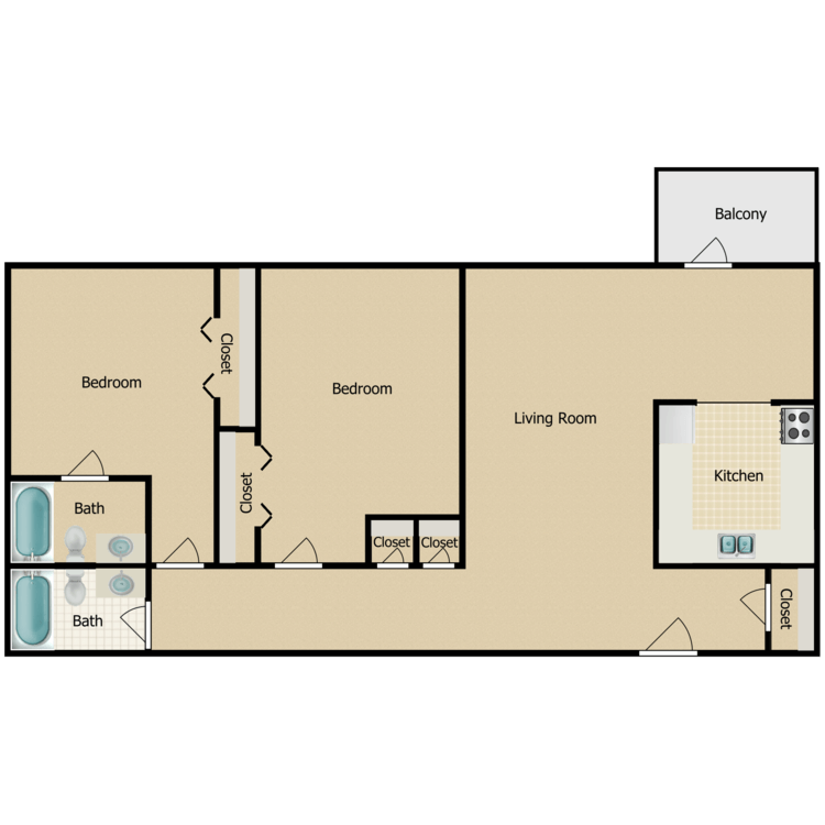 Floor plan image of 2 Bed 2 Bath