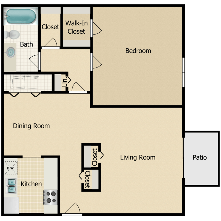 Floor plan image of 1 Bed 1 Bath