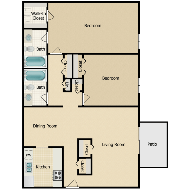 Floor plan image of 2 Bed 2 Bath