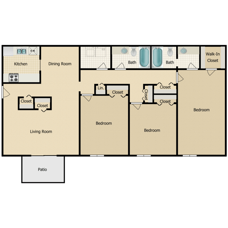 Floor plan image of 3 Bed 2 Bath
