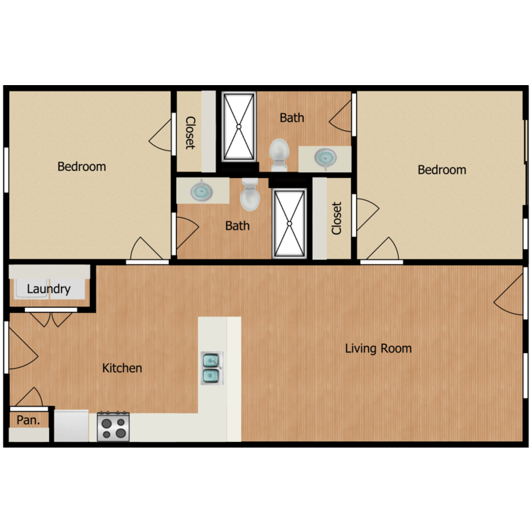 Floor plan image of Two Bed Two Bath