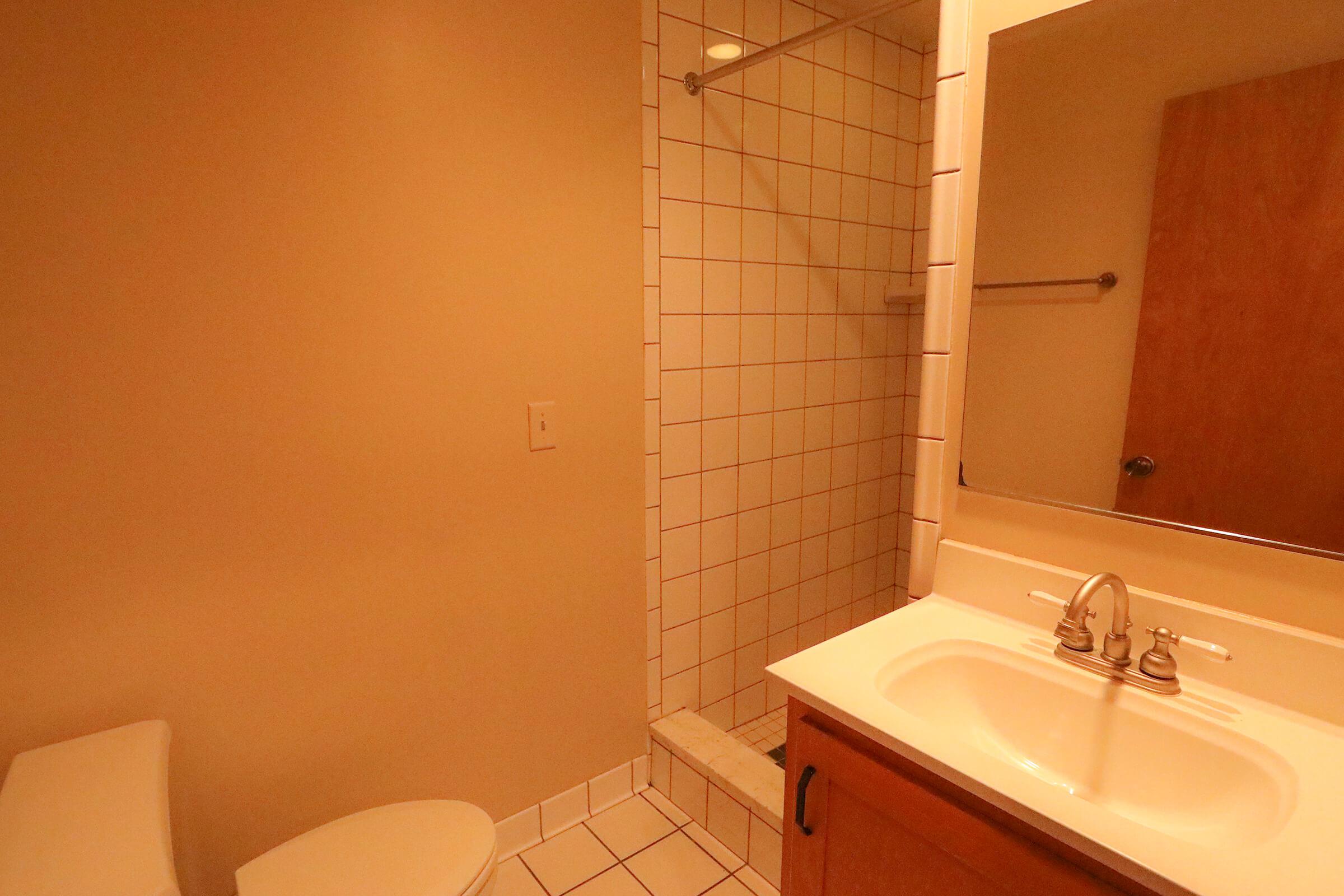 a white sink sitting under a mirror