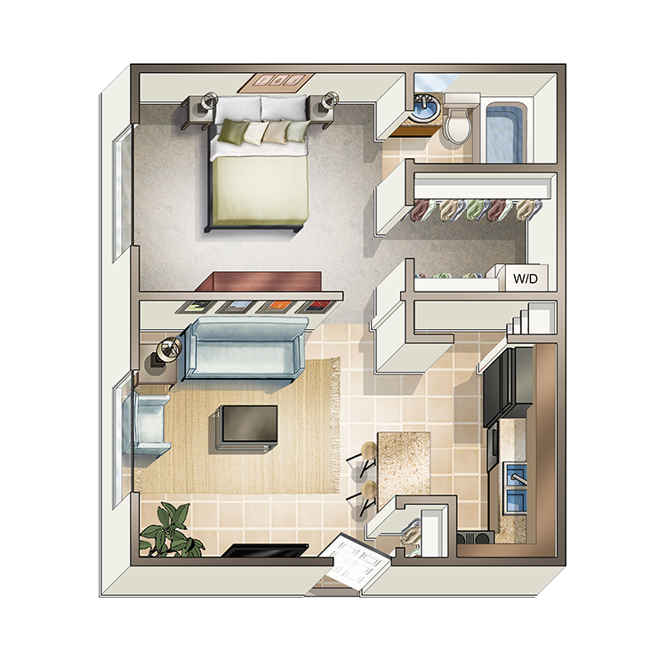 Floor plan image of 1 Bed 1 Bath