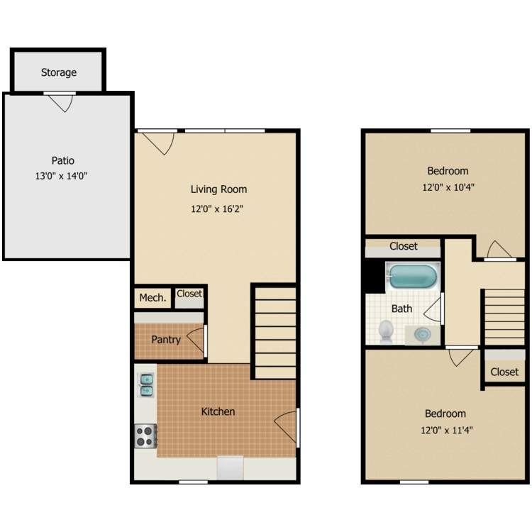 Two Bedroom Townhome floor plan image