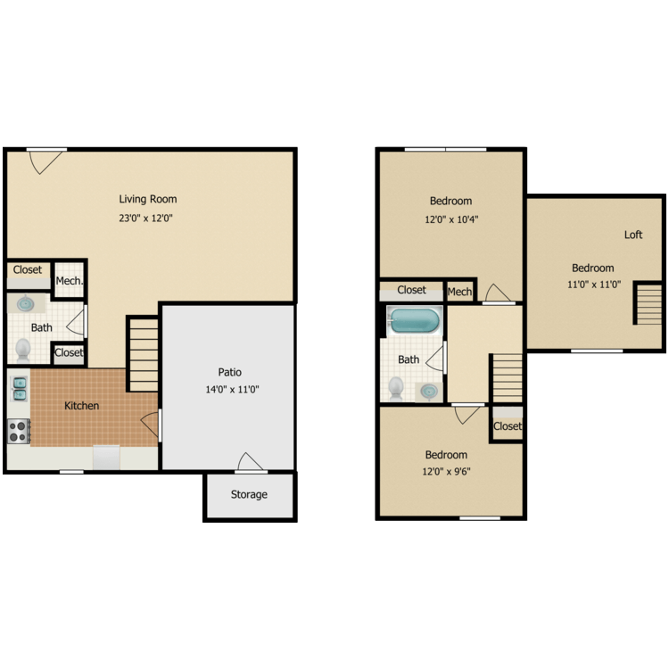 Three Bedroom Townhome floor plan image