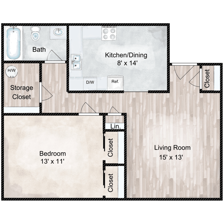 Floor plan image of Concord 1 Bedroom