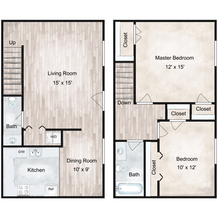 Floor plan image of Liberty 2 Bedroom Townhome