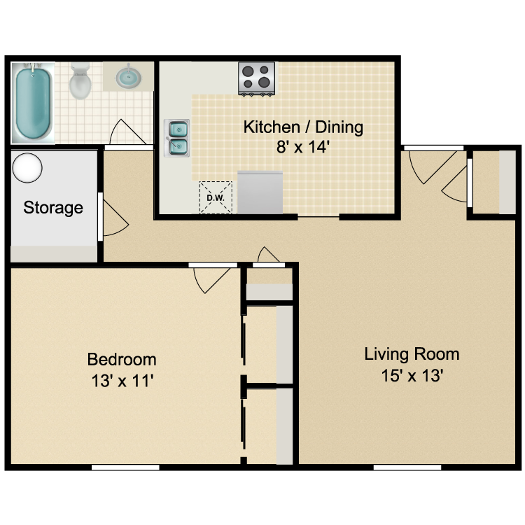 Floor plan image of Parkside 1 Bedroom