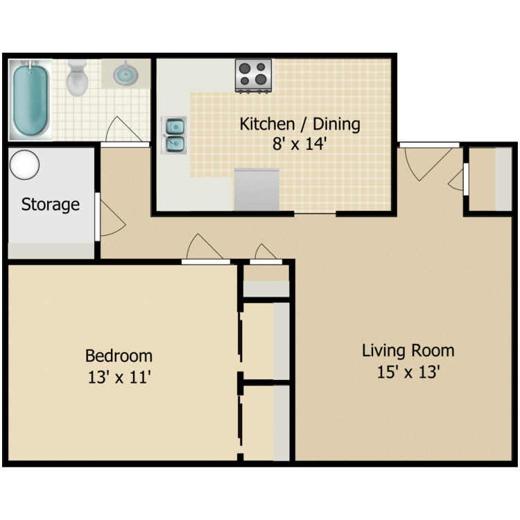 Floor plan image of Parkside 1 Bedroom