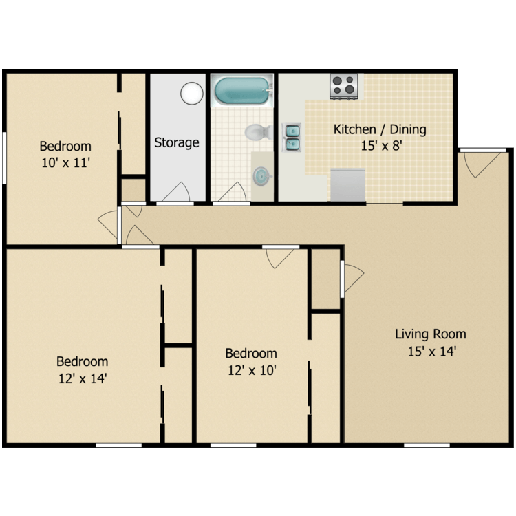 Floor plan image of Parkside 3 Bedroom