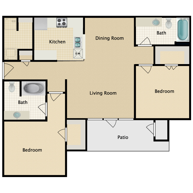Floor plan image of 2 Bed 2 Bath