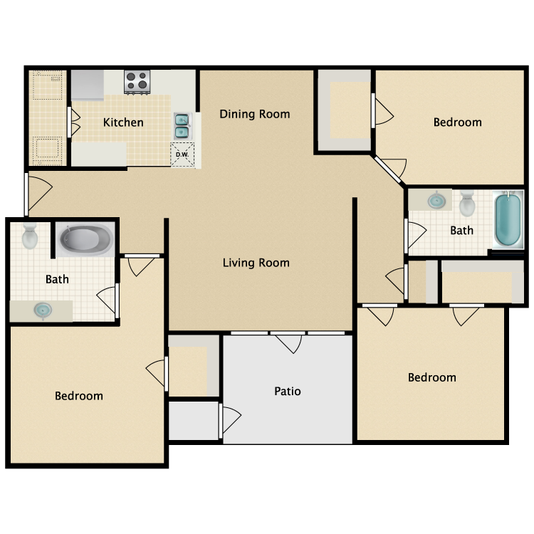 Floor plan image of 3 Bed 2 Bath