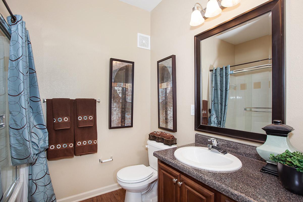 a room with a sink and a mirror