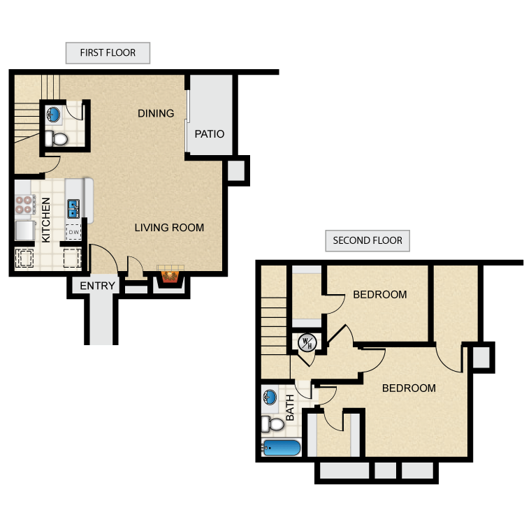 Floor plan image of 2 Bed 1.5 Bath Townhome