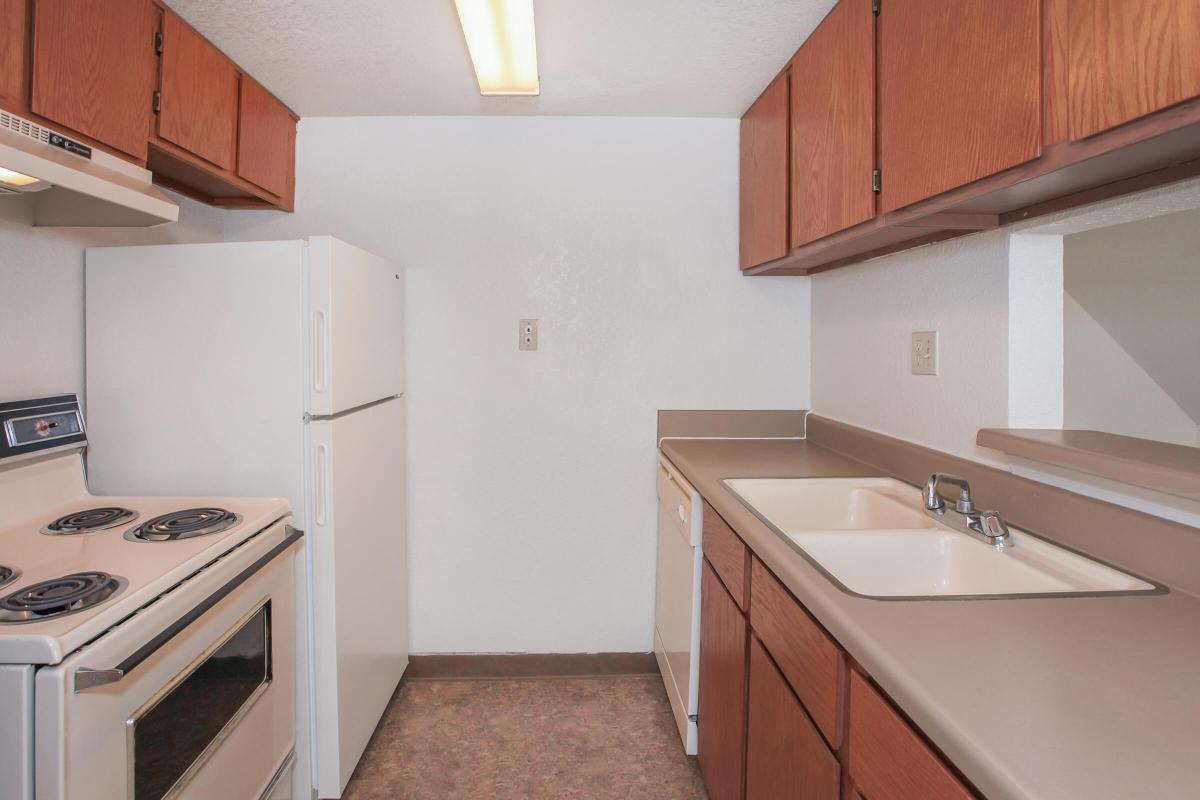 a kitchen with a stove sink and refrigerator