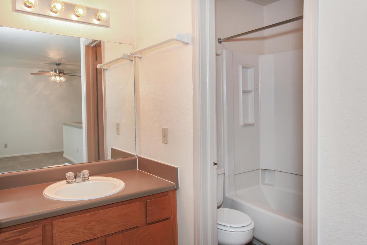 a white sink sitting under a mirror